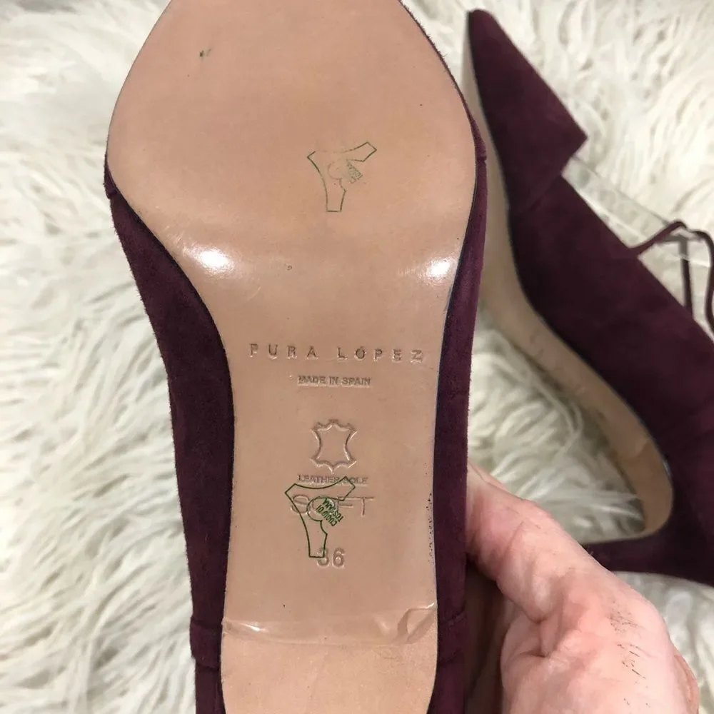 PURA‎ LOPEZ -MAROON ANKLE TIE SUEDE PUMPS HEELS S4